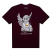 Camiseta da marca Thug Nine com estampa de um anjo estilizado, segurando um copo e com um fundo escuro.