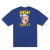 Camiseta azul com estampa do personagem Popeye e a palavra "HIGH" em amarelo na parte de trás.