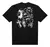 Camiseta preta com estampa de tatuagens, incluindo um anjo, símbolos e o logo da Thug Nine.