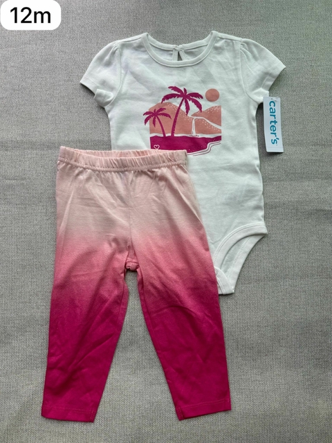 Conjunto body com calça pink - 12m