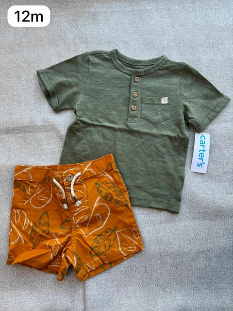 Conjunto camiseta com shorts folha - 12m