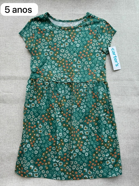 Vestido malha verde flores - 5 anos