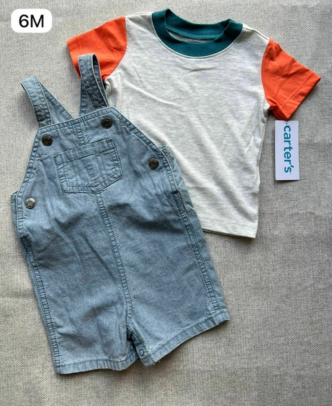 Macacão jeans com camiseta - 6m