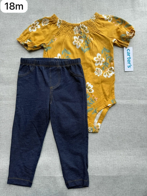 Conjunto body flores com calça - 18m