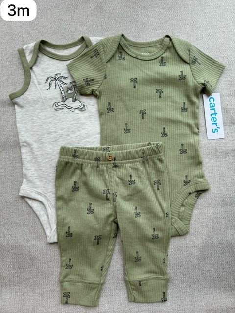 Trio bodies com calça verde - 3m