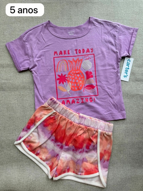 Conjunto blusa lilás com shorts - 5 anos