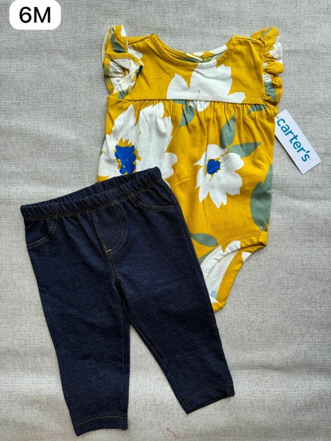 Conjunto body flores com calça - 6m