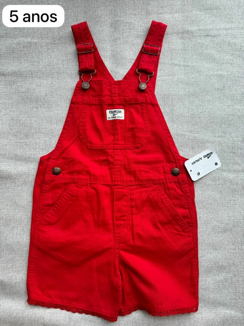 Jardineira jeans vermelho - 5 anos
