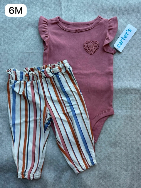 Conjunto body rose com calça - 6m