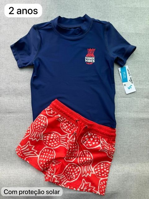Roupa de piscina conjunto camiseta marinho com shorts - 2 anos