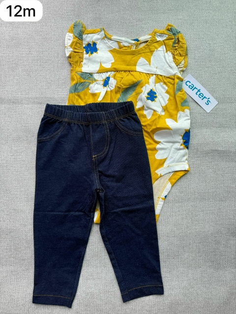 Conjunto body flores com calça - 12m