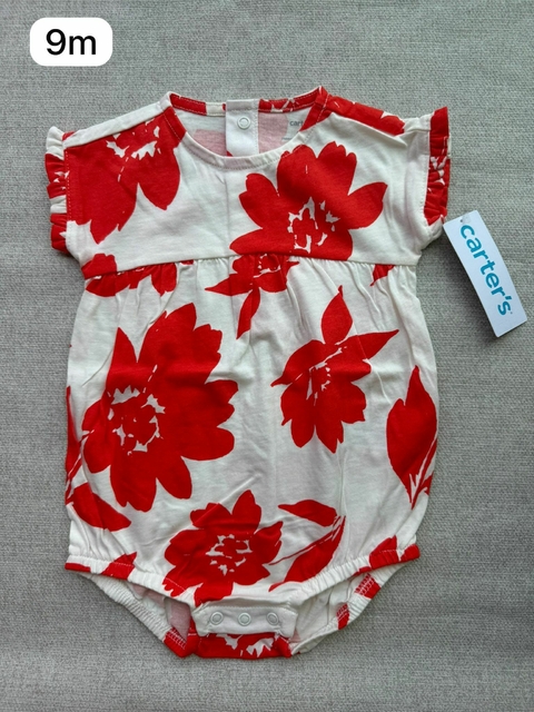 Romper vermelho flores - 9m