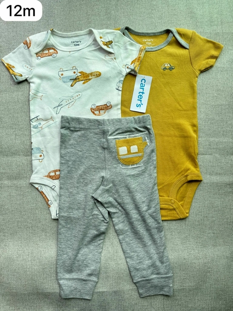 Trio bodies com calça carros - 12m - comprar online