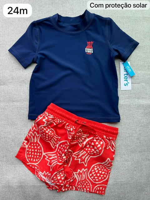 Roupas piscina conj. marinho com shorts abacaxi - 24m