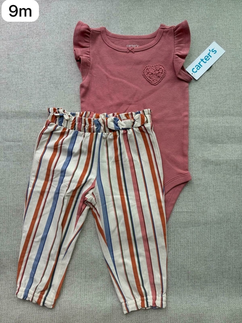 Conjunto body rose com calça - 9m