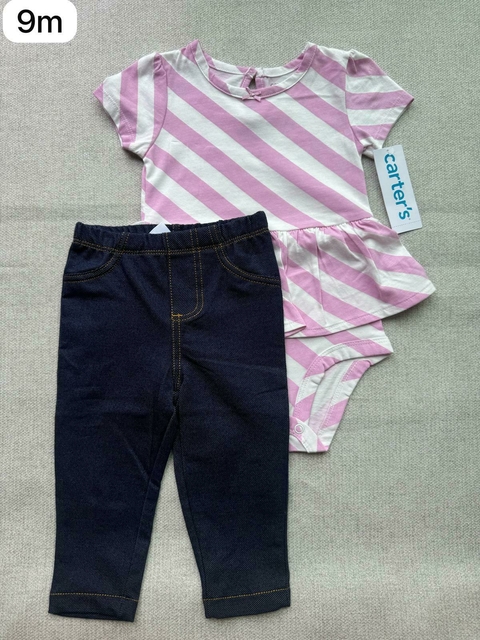 Conjunto body rosa claro com calça - 9m