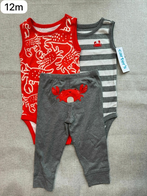 Trio bodies com calça caranguejo - 12m