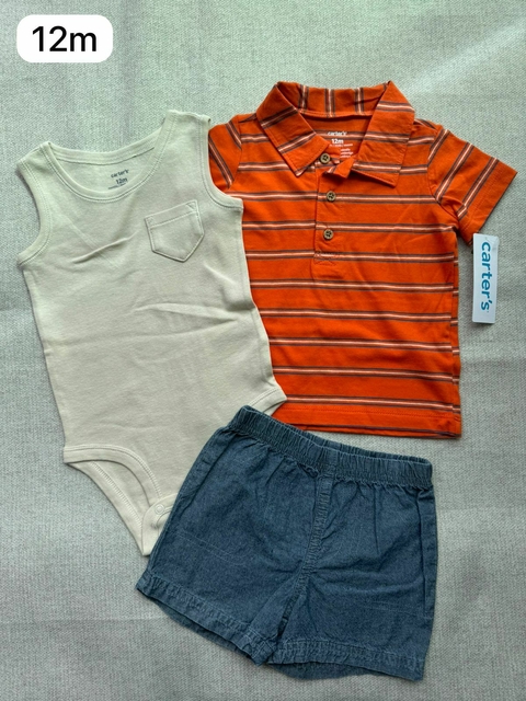 Trio body camiseta polo com shorts jeans - 12m