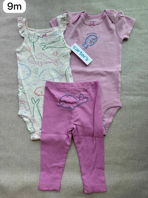 Trio bodies com calça baleia - 9m
