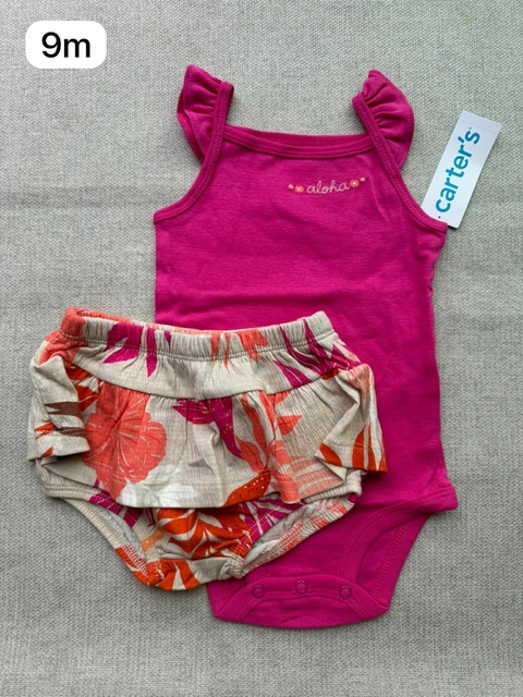 Conjunto body pink com shorts babado - 9m