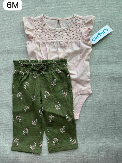 Conjunto body rosa claro com calça - 6m