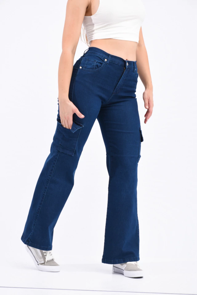 Jean Wide Leg Cargo azul Estático Localizado Blue Intense
