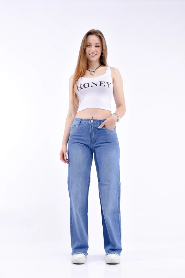 Imagen de Jean Wide Leg Celeste Desflecado