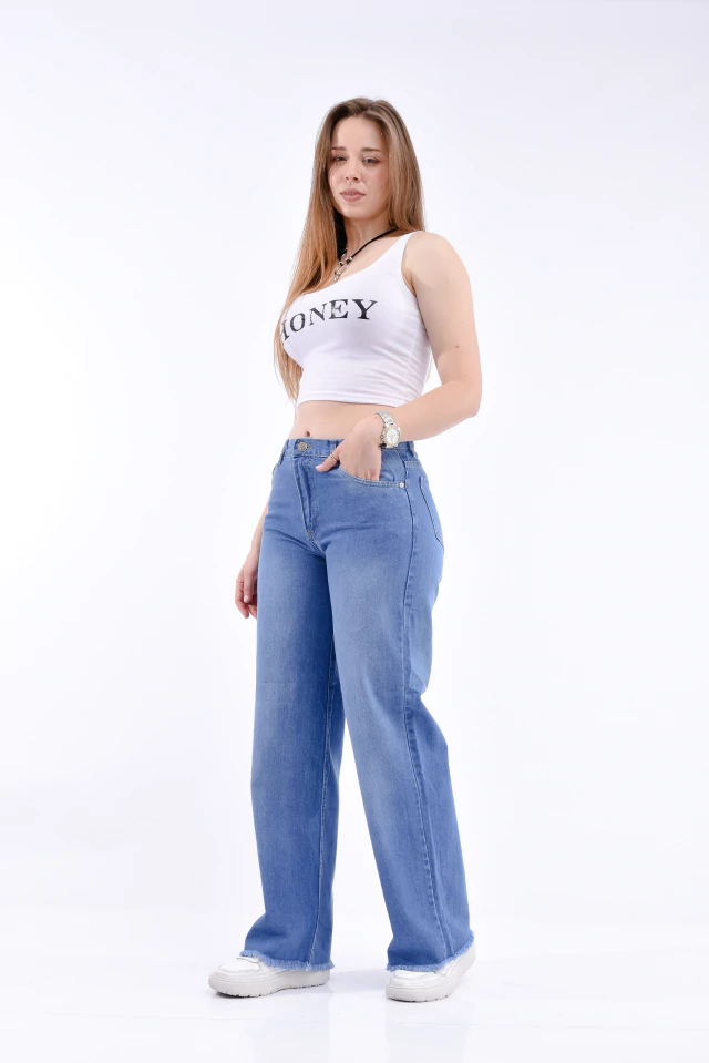 Jean Wide Leg Celeste Desflecado