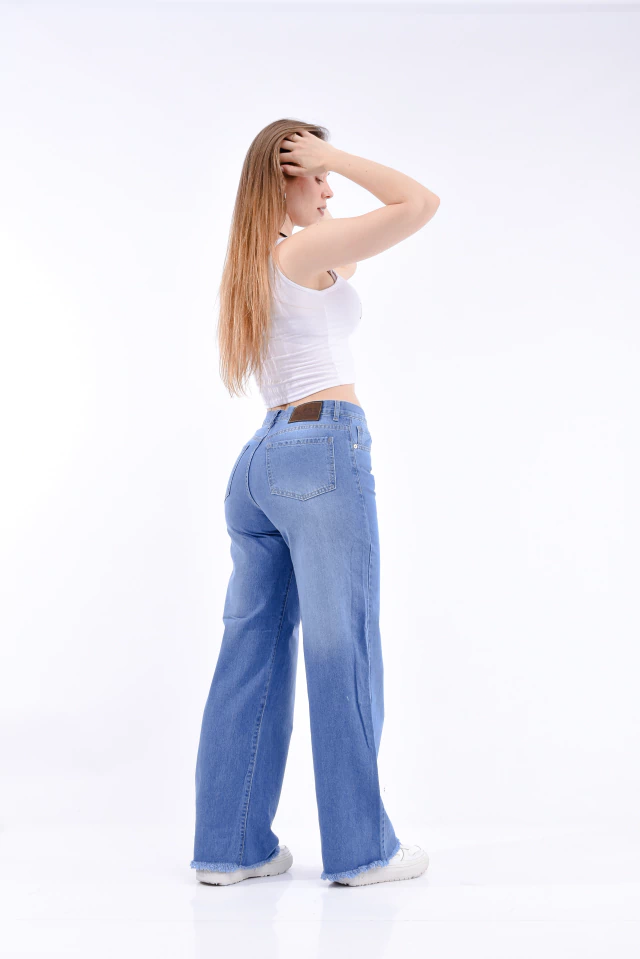 Jean Wide Leg Celeste Desflecado en internet