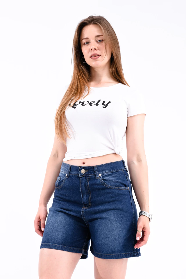 Short Azul Rígido Localizado - Bless Jeans