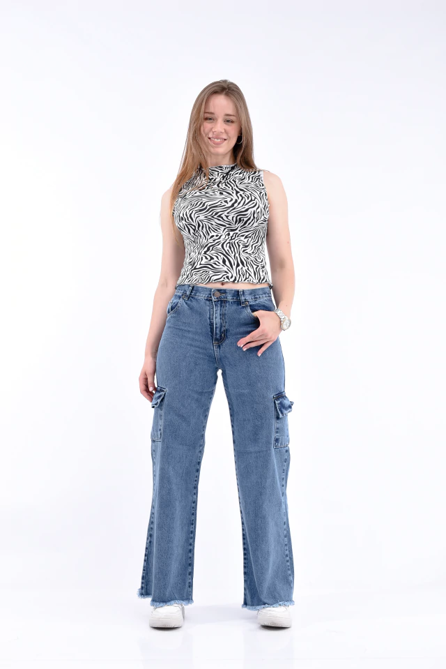 Jean Wide Leg Oxford Cargo Nevado - tienda online
