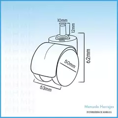 RUEDA DUAL PVC 50MM CON PERNO LISO DE 10,9MM - comprar online