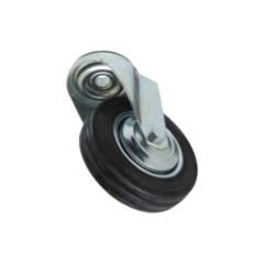 RUEDA CHAPA Y GOMA NEGRA BASE PASANTE GIRATORIA 125MM