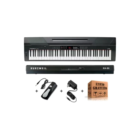 Piano Electrico Digital Kurzweil KA90 De 88 Teclas Accion Martillo Sensitivo Incluye Pedal Sustain y Fuente Alimentacion Negro