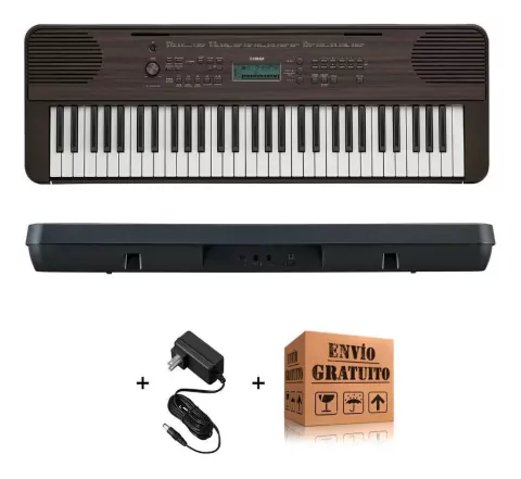 Teclado Sensitivo Portatil Yamaha Psre360 De 61 Teclas Sensibles 5 Octavas 400 Voces 32 De Polifonia Con Fuente Dark Wood