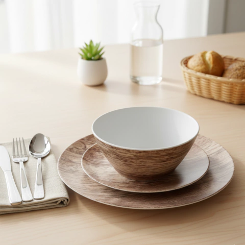 VAJILLA COMPLETA MELAMINA 12 PIEZAS MADERA - comprar online