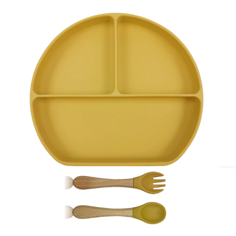 PLATO TRIPLE CON TENEDOR Y CUCHARA MOSTAZA - comprar online