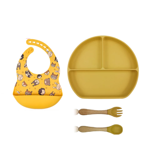 PLATO TRIPLE MOSTAZA + BABERO ZORRO - comprar online