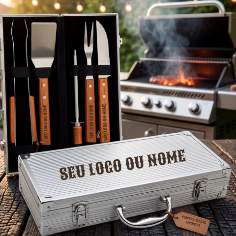 Kit Churrasco Texas Fixxar Com Maleta De Alumínio Personalizada Com Nome Ou logo