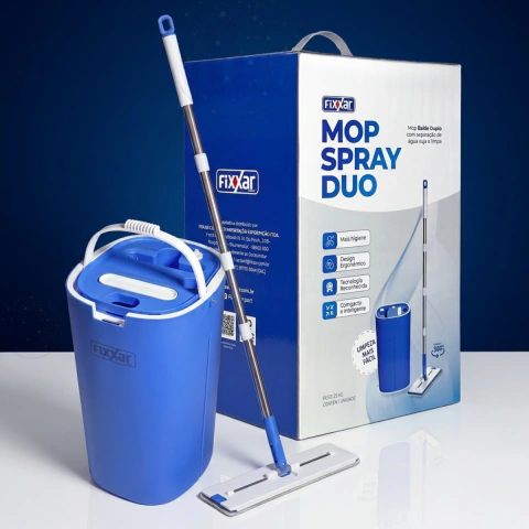 MOP FLAT BALDE DUPLO FIXAR – SEPARA ÁGUA LIMPA E SUJA (+ 2 REFIS)
