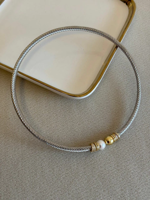 COLAR ARCO AÇO INOX DUO C/ PEROLA N*10E BOLA N*10 - 27602