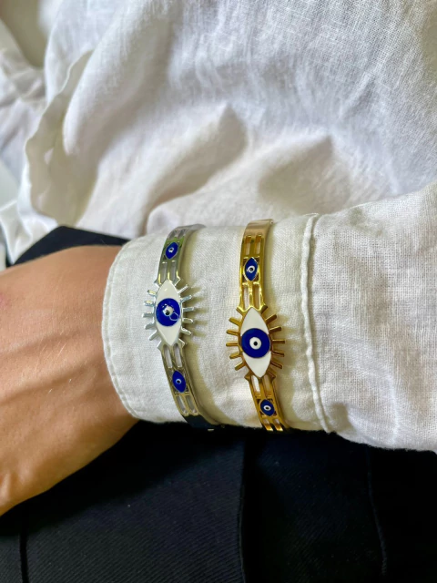 PULSEIRA OLHO GREGO DUPLO COM PONTO DE LUZ BIJUTERIA FINA 27428 - comprar online