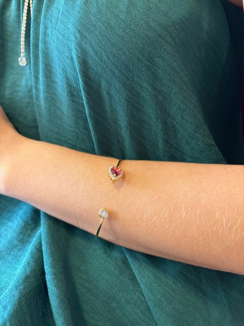 PULSEIRA BRACELETE CORAÇÃO PONTA DE LUZ CRAVEJADO E SOLITARIO -28021