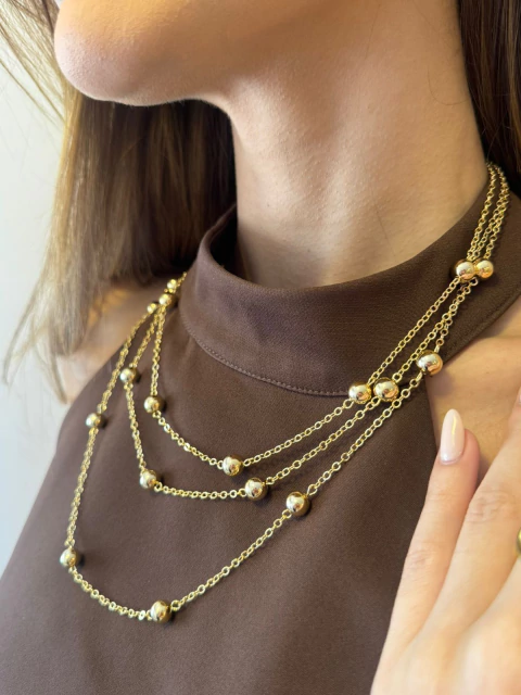 COLAR BOLAS OURO INTERCALADAS N°8, 60CM+EXT (FO) 29498 - comprar online