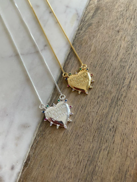 COLAR CORAÇÃO FRASE ZIRCÔNIA NA BORDA 40CM+EXT (FO) 29763 - comprar online