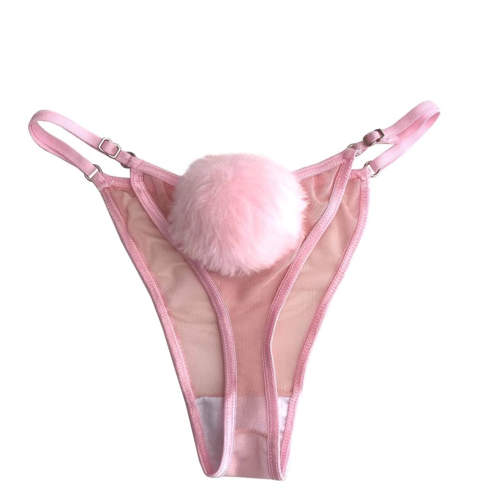 TANGA DE MICROTUL CON POMPÓN DE PELUCHE