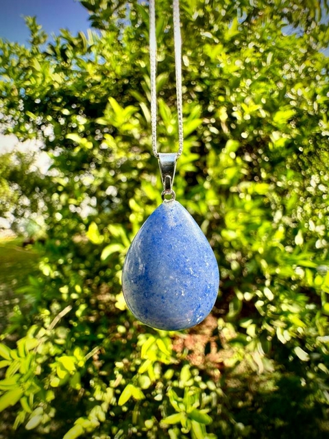 Pingente Gota Quartzo Azul Com Corrente Em Prata 925