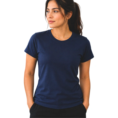Camiseta Baby Look Malha Fria Pv Lisa - Azul Marinho