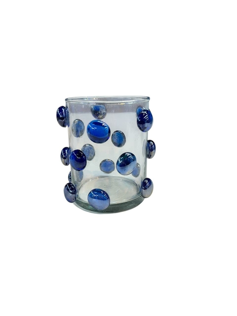 VASO REDONDO DE VIDRO P ESFERAS AZUL 10,5X8CM