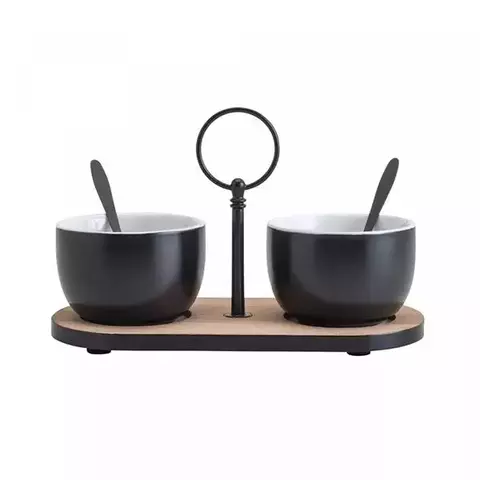 CONJUNTO BANDEJA DE BAMBU C/MOLHEIRAS E 2 COLHERES